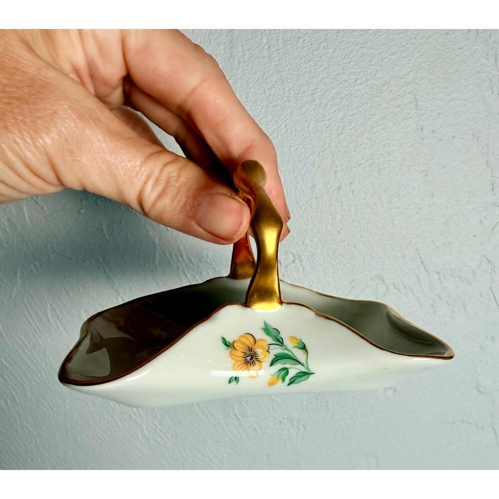 Vintage Limoges Castel Porcelain Basket Dish: Bird Floral Gold Gilt Handle - Picture 11 of 15